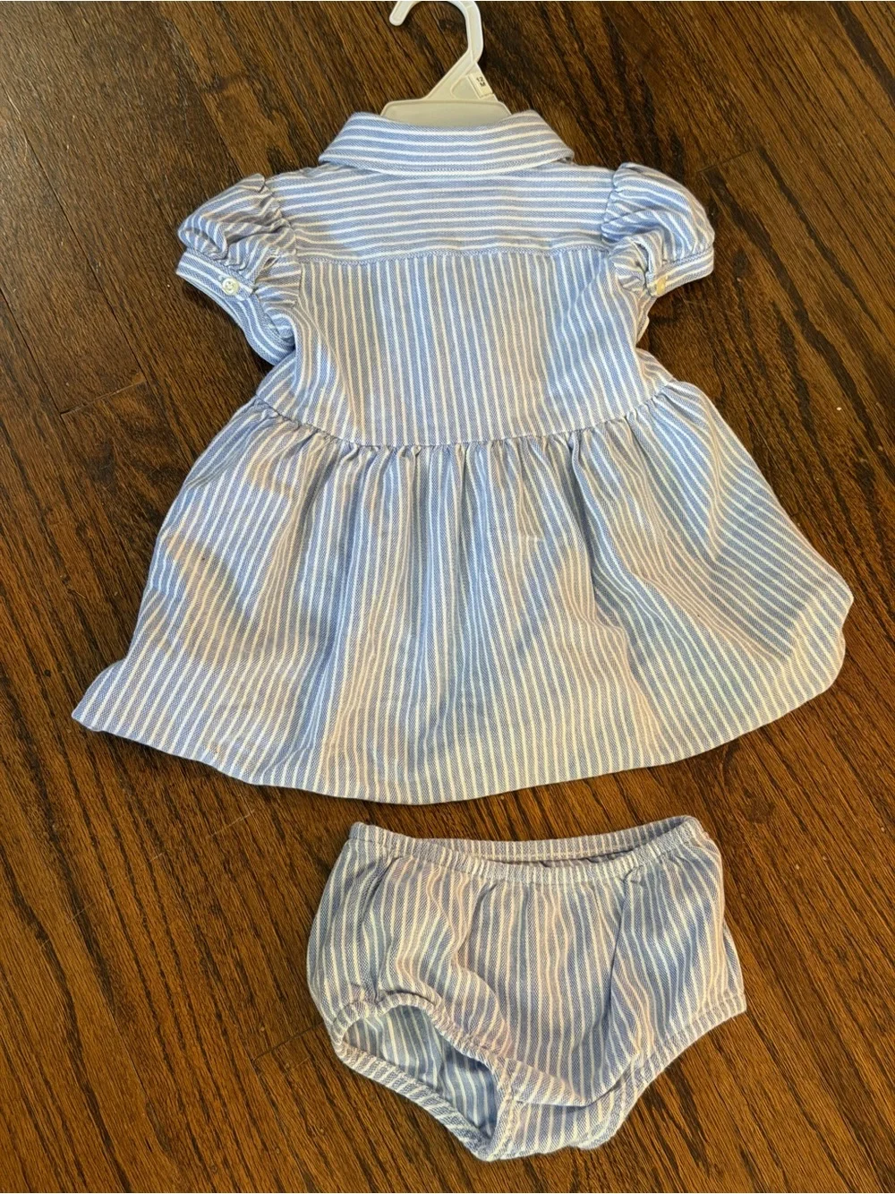 Ralph Lauren Blue and White Striped Polo Dress with Matching Bloomers